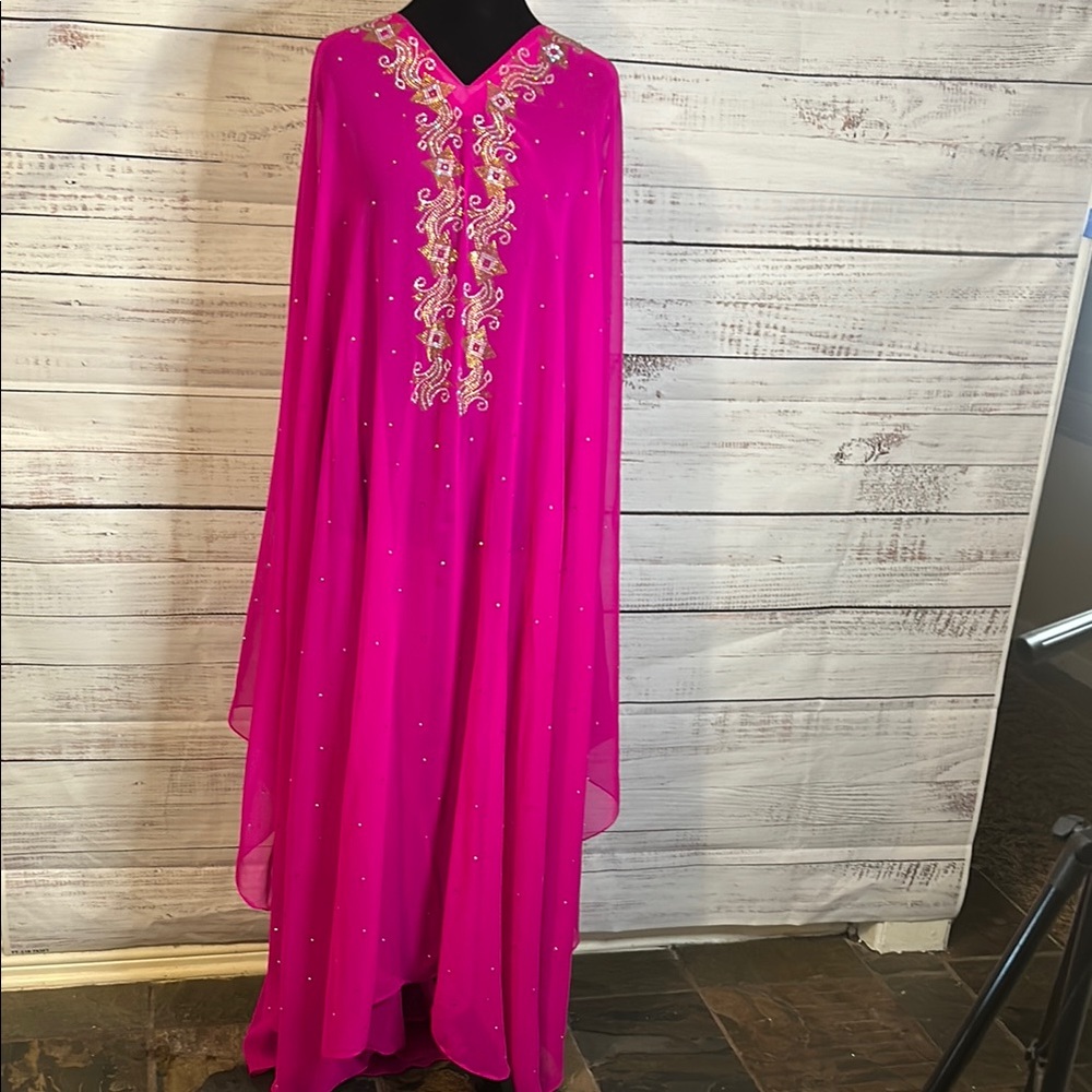 Moroccan Crystal Embroidered Hooded Caftan Robe NEW NWT